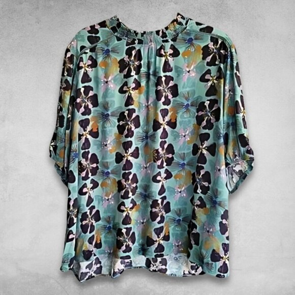Knox Rose Keyhole Teal/Eggplant Flowy Top XL - Picture 3 of 14